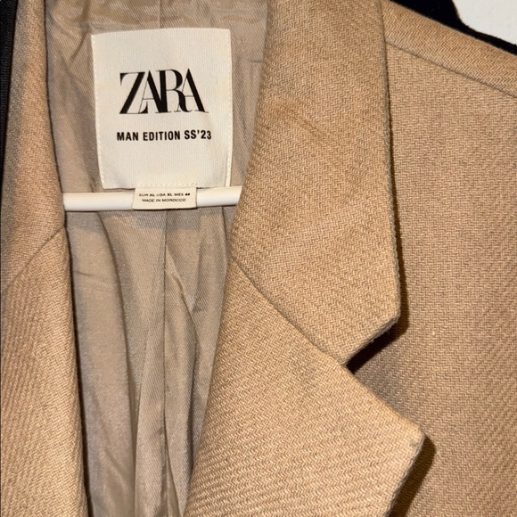 Zara Man LONG POLYESTER DOUBLE-BREASTED COAT SZ XL Light Tan Trench NWT - Picture 3 of 17